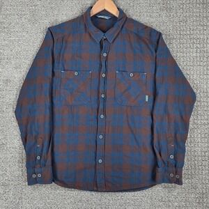 Stio Miter Lightweight Flannel Mens Large Brown Blue Plaid Long Sleeve Shirt